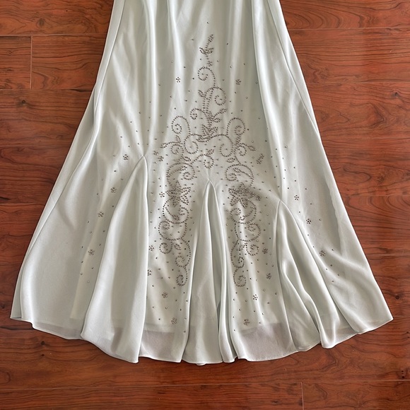 R & M Richards Sage Green Rhinestone Bridal Gown Dress - Picture 4 of 14
